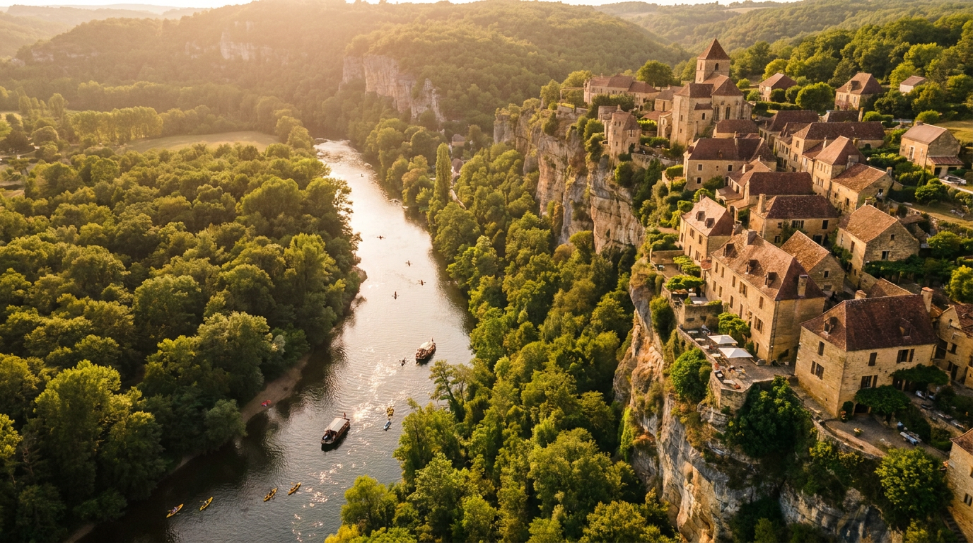 Medieval village above the Dordogne river valley, France