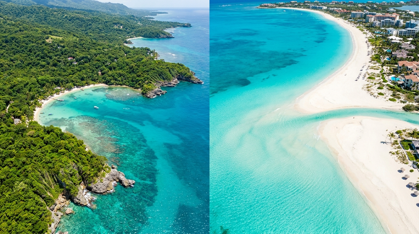 Jamaica vs Turks and Caicos Caribbean beaches aerial view
